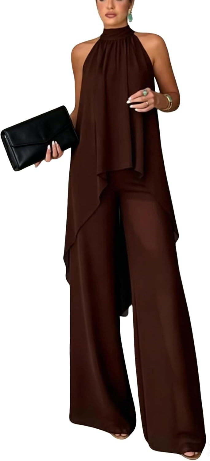 2 Piece Sets for Women Dressy Sleeveless Flowy Tops with Wide Legs Pants Going Out Summer Outfits | Amazon (US)