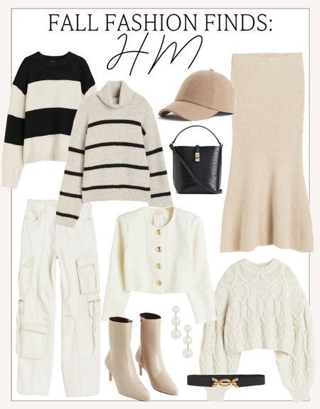 New fall fashion arrivals from H&M! Chic, neutral fall finds at affordable prices! 

#HM #fallfashion 

Chic fall fashion. Striped fall sweater. Ribbed fall sweater skirt. Gold button blazer. Cable knit sweater. Trendy cargo pants. Trendy fall fashion. Black bucket bag  

#LTKfindsunder100 #LTKstyletip #LTKSeasonal