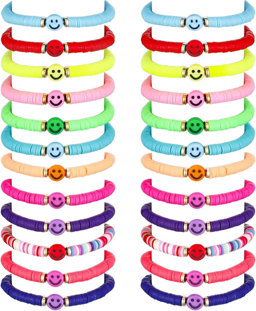 Sureio 24 Pcs Colorful Friendship Bracelets Letter Heart Smile Bracelets Surfer Bracelets Stretch... | Amazon (US)