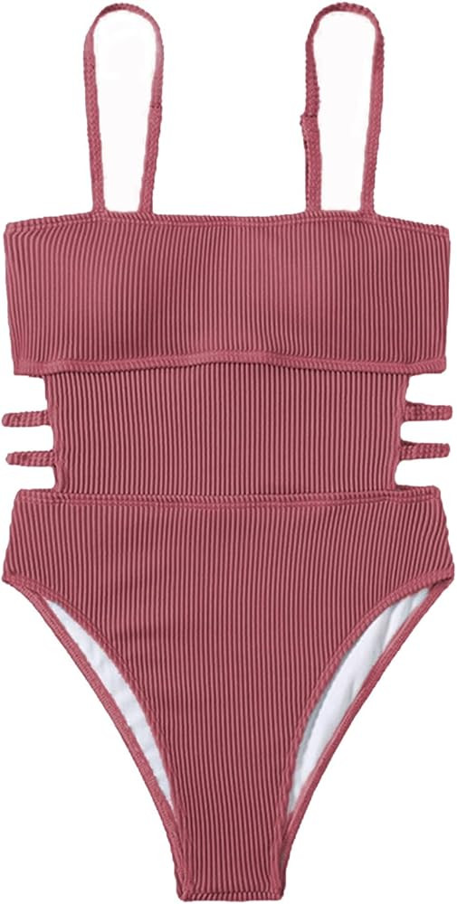 Hilinker Women's Ribbed One Piece Swimwear Cutout Tummy Control Bathing Suit | Amazon (US)