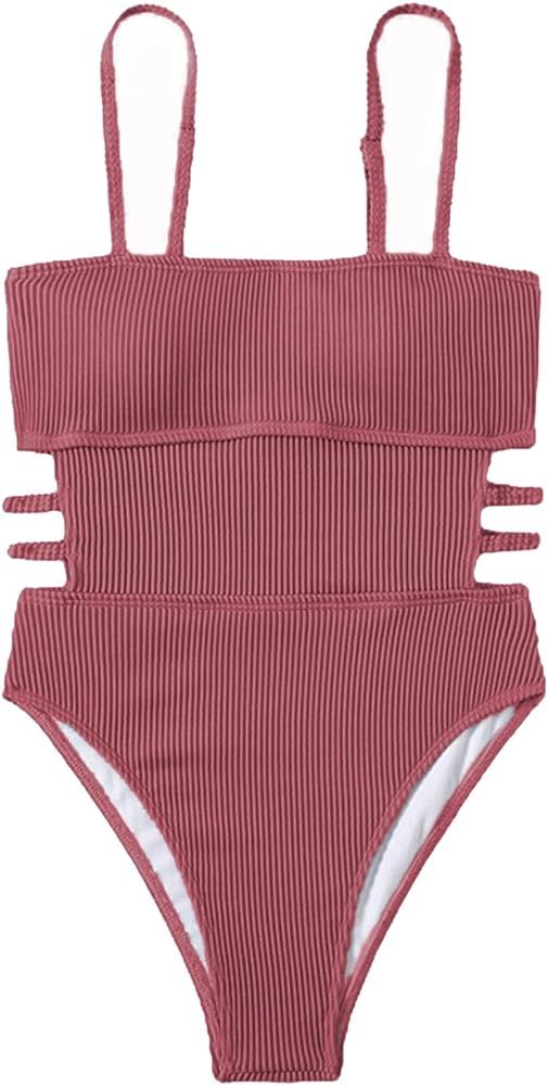 Hilinker Women's Ribbed One Piece Swimwear Cutout Tummy Control Bathing Suit | Amazon (US)