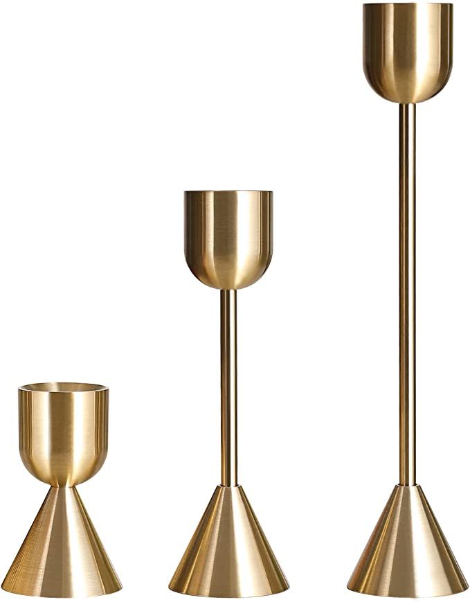 Brass Gold Candlestick Holder - Set of 3 Taper Candle Holder, Vintage Decorative Centerpiece for ... | Amazon (US)