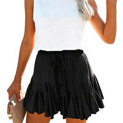 Ruffle Mini Skirt - Drawstring Tassel Waist Flowy Summer Skirt for Women Black S | Target