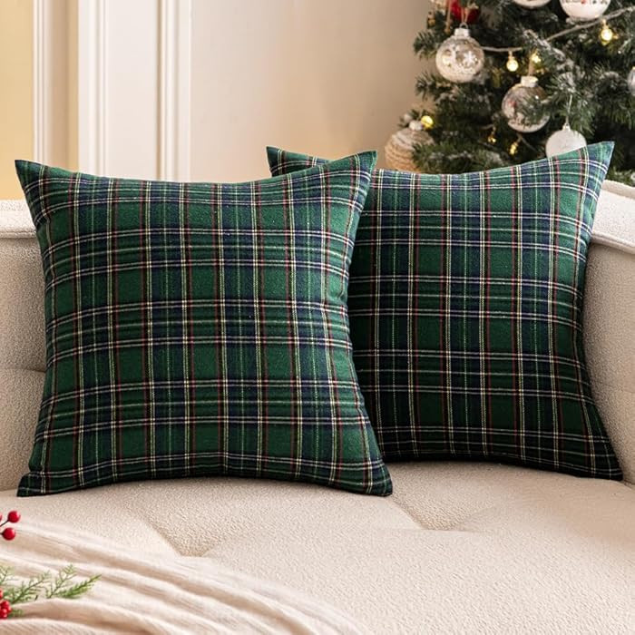 Woaboy Christmas Set of 2 Scottish Tartan Throw Pillow Covers Farmhouse Classic Plaid Decorative ... | Amazon (US)