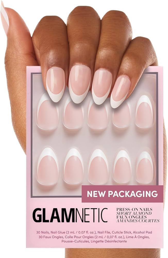 Glamnetic Press On Nails - Ma Damn | French Tip , UV Finish Short Pointed Almond Shape, Reusable ... | Amazon (US)