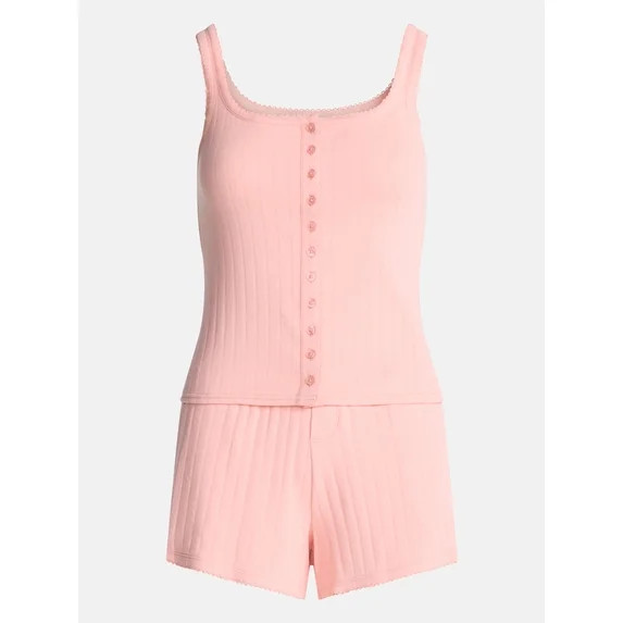 Joyspun Women's Pointelle Tank Top and Shorts Pajama Set, 2-Piece, Sizes XS-3X | Walmart (US)