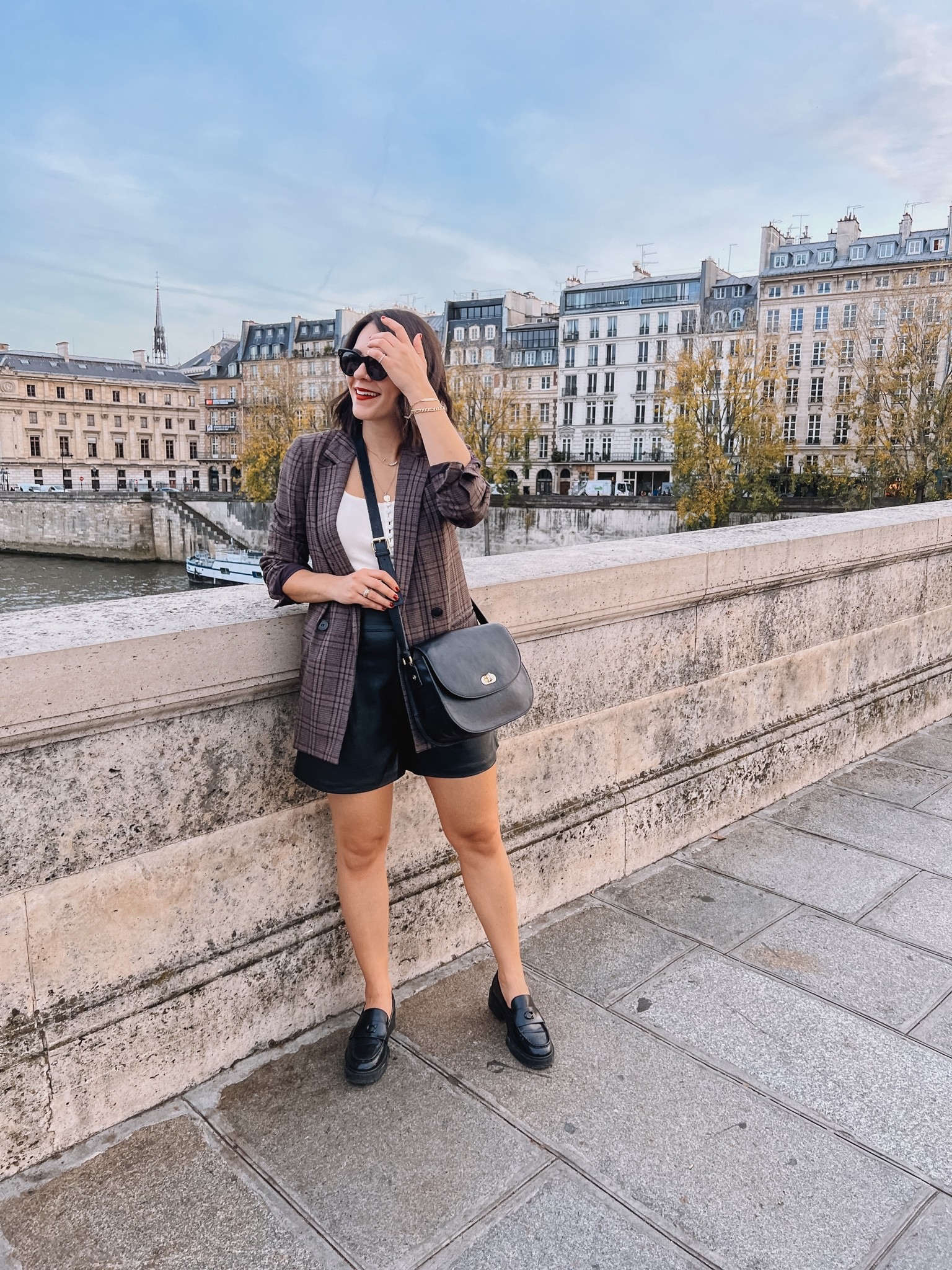 Faux leather shorts, black loafers and a blazer 

#LTKshoecrush #LTKstyletip #LTKunder100
