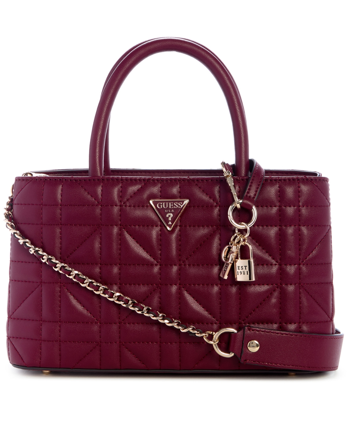 Guess Edita Elite Small Satchel Bag - Burgundy | Macy's