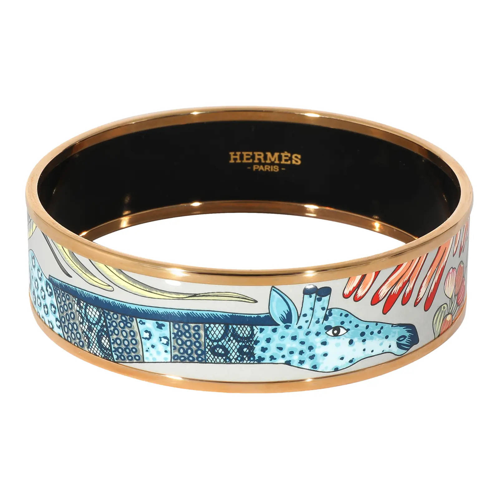 Hermes Rose Gold Plated La Marche De Savana L Romantique Enamel Bracelet [62Mm] | Chairish
