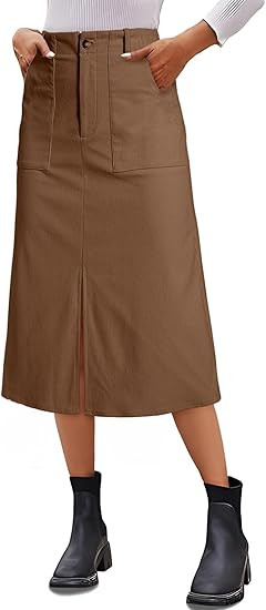 Happy Sailed Women’s High Waist Split A Line Corduroy Skirt Casual Fall Midi Skirts with Pocket... | Amazon (US)