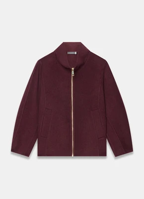 Burgundy Wool Blend Hand Finished Bomber Jacket | Mint Velvet
