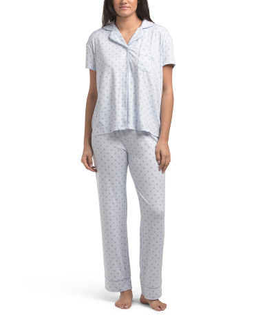 2pc Polka Dot Short Sleeve Notch Collar Pajama Set | TJ Maxx