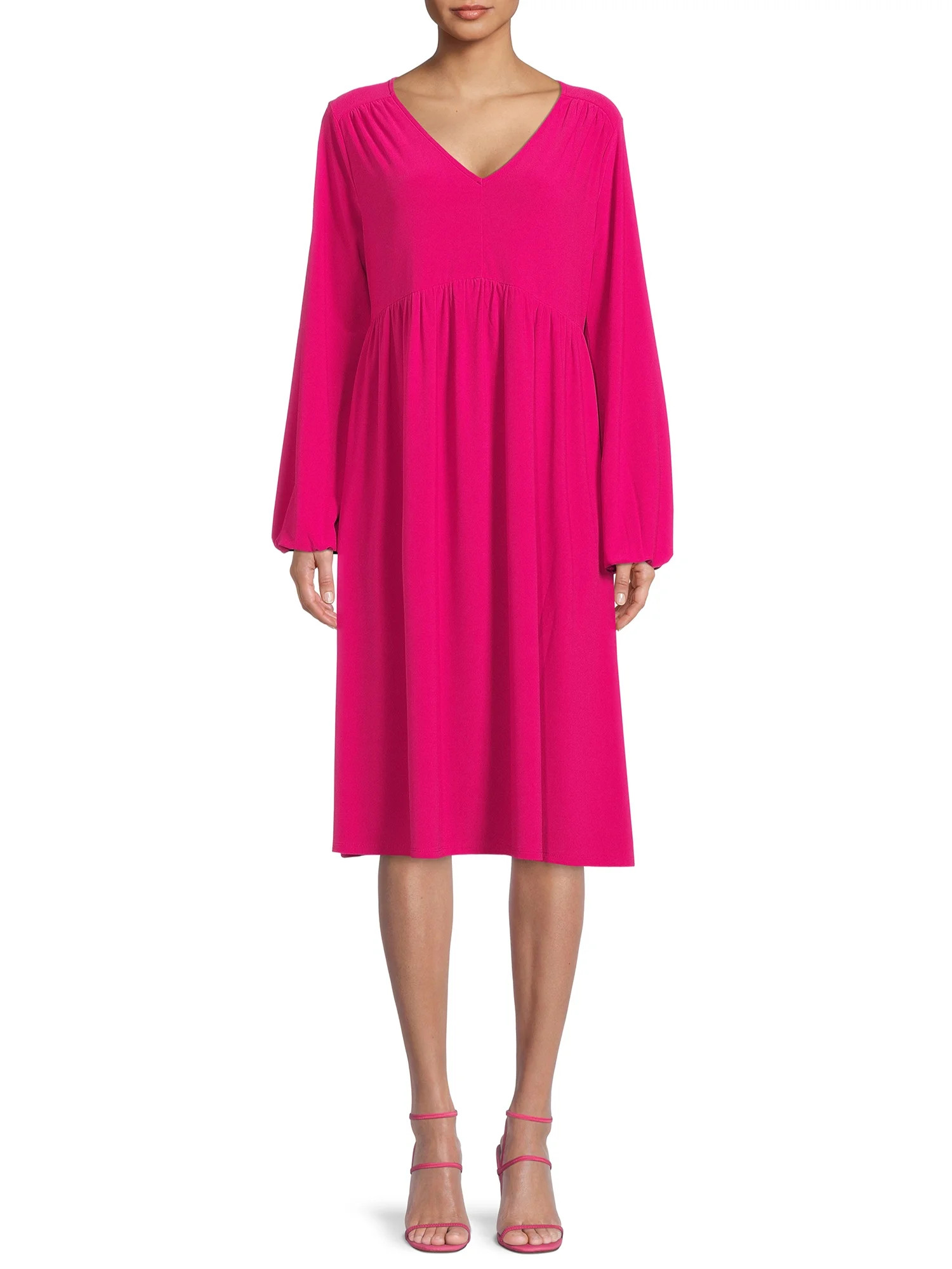Time and Tru Women's V-Neck Peasant Dress - Walmart.com | Walmart (US)