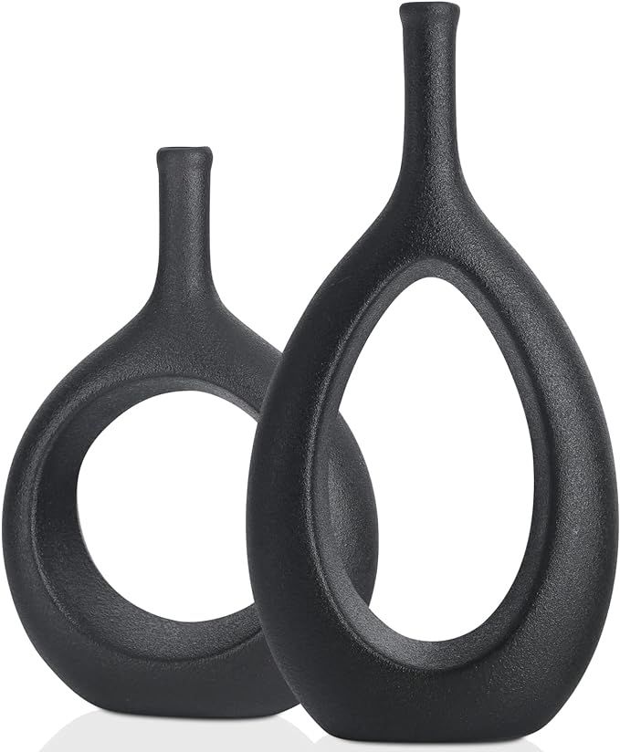 Matte Black Vase Decor,Black Ceramic vase Modern Decorative Vase Centerpiece for Wedding Dinner T... | Amazon (US)