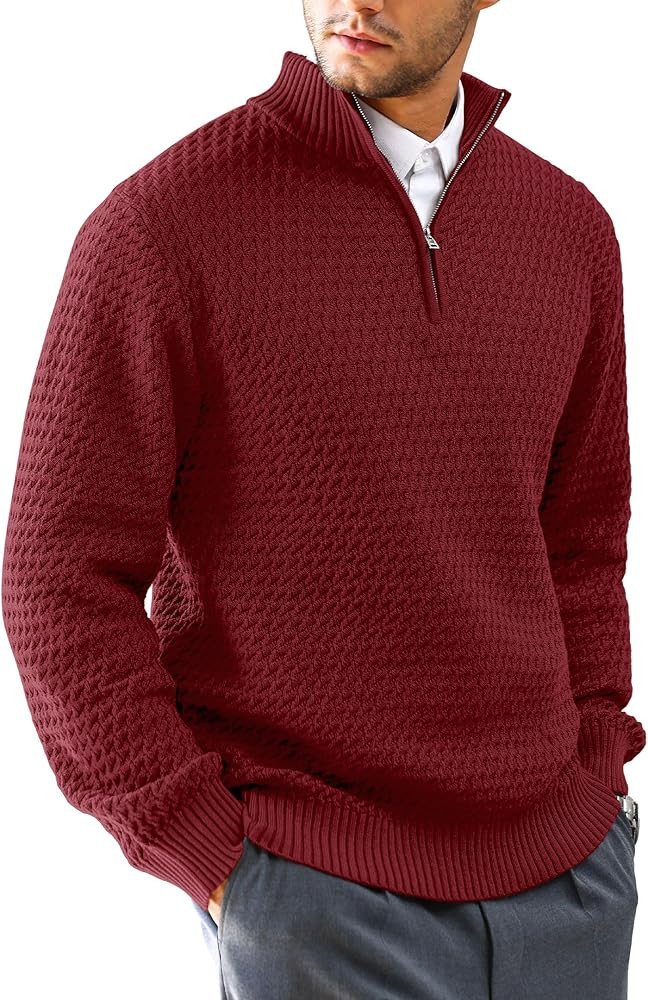 KAVIANA Men's Quarter-Zip Sweater Textured-Knit Mock Neck Pullover Business Casual Slim Fit, S-5X... | Amazon (US)