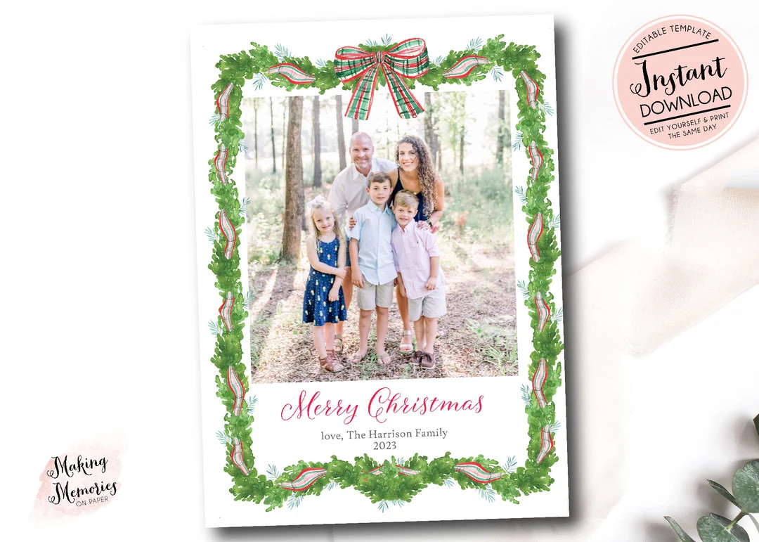 Garland Photo Christmas Card Grandmillenial Christmas Card - Etsy | Etsy (US)