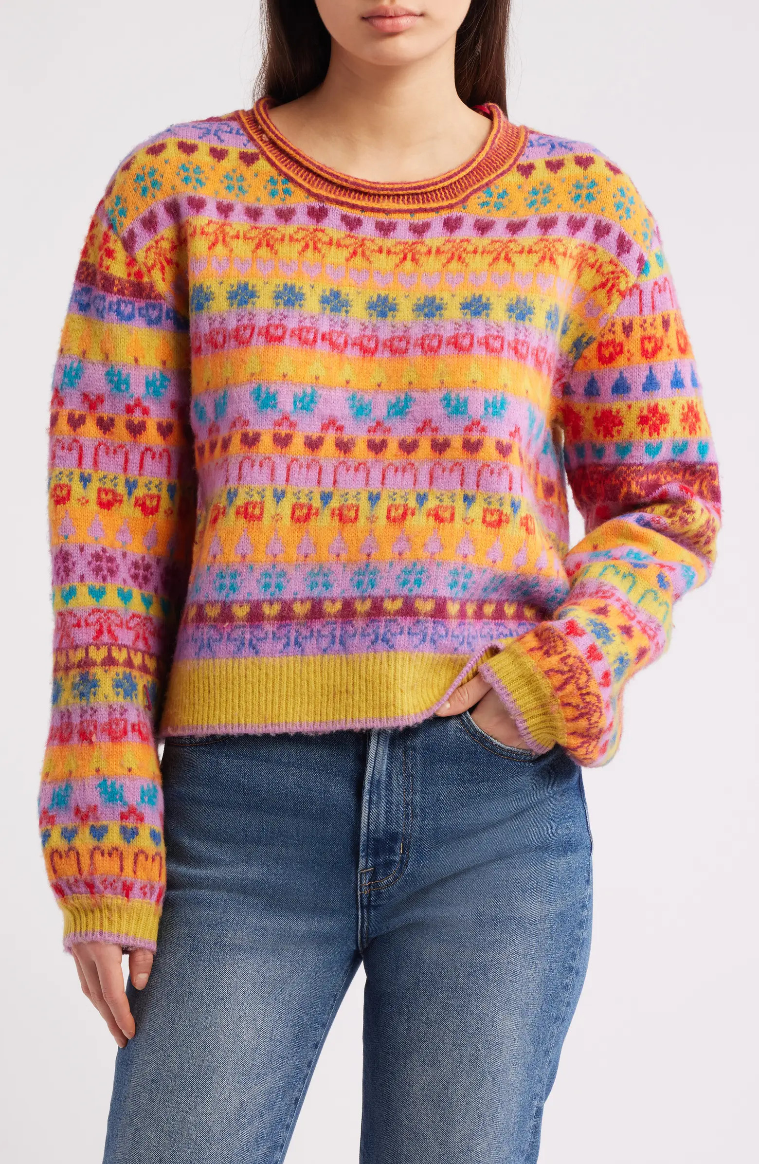 Favorite Things Mixed Print Wool Blend Sweater | Nordstrom