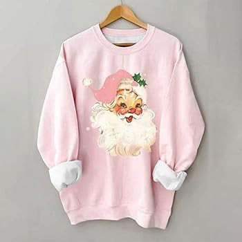 Pink Christmas Sweatshirts for Women Novelty Funny Santa Xmas Tree Graphic Pullover Tops Loose Ca... | Amazon (US)