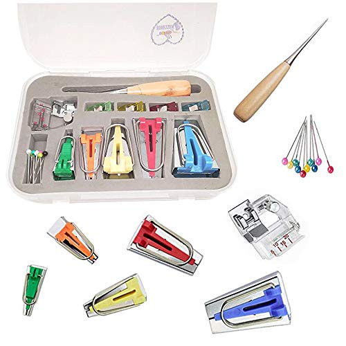 HONEYSEW Bias Tape Maker Kits All 5 Sizes 6MM 9MM 12MM 18MM 25MM Binding Foot Craft Clips Awl Qui... | Amazon (US)