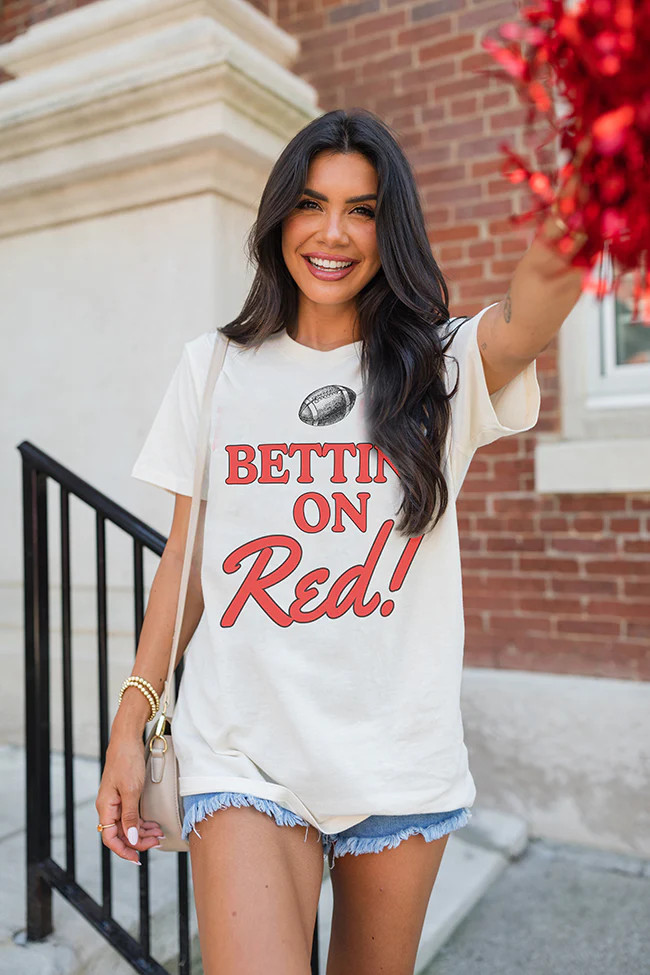 Bettin' On Red Soft Cream Oversized Graphic Tee | Pink Lily