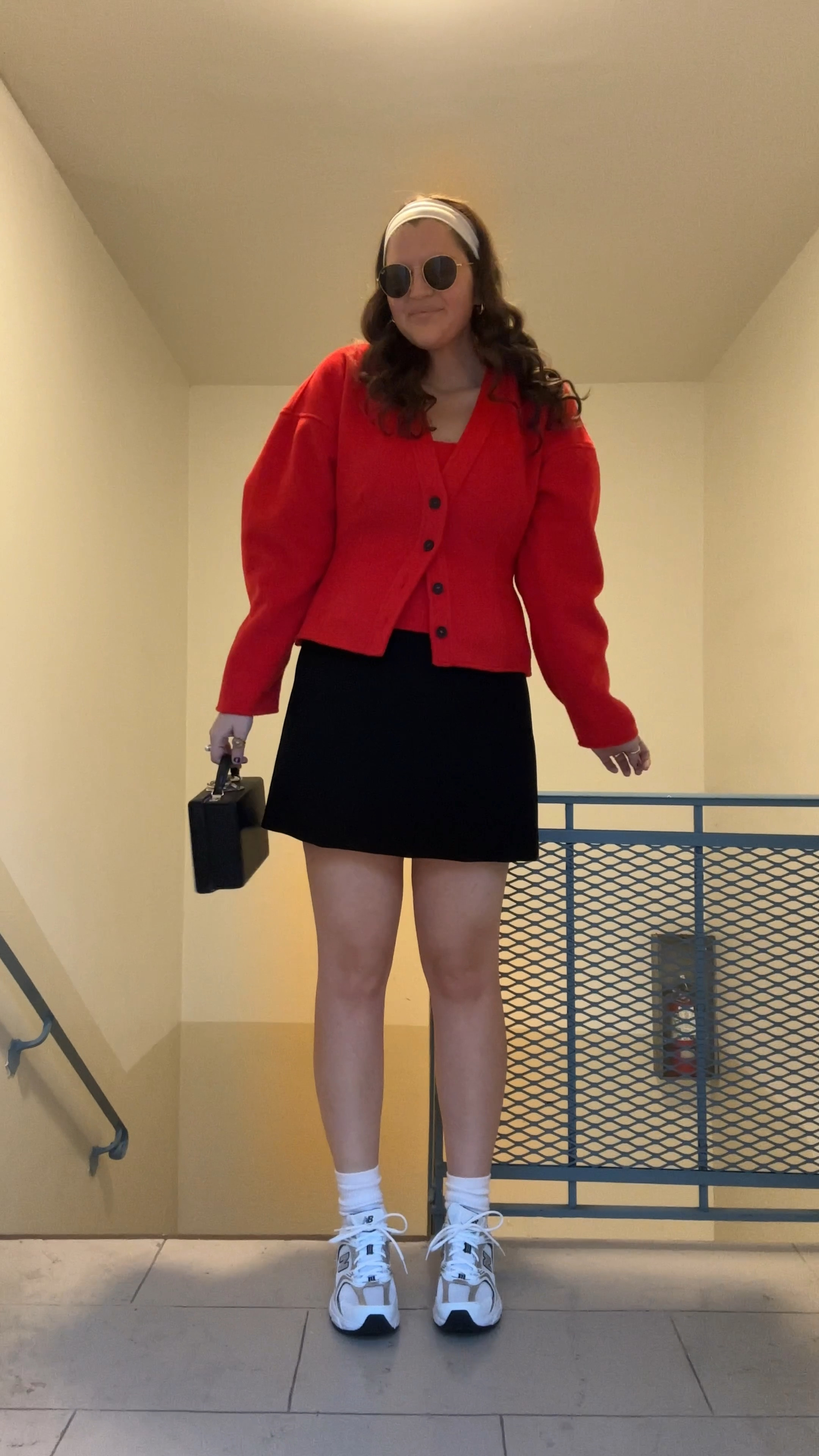 red sweater set, cardigan and tank top, cardigan, fall / winter, plain black a-line mini skirt, amazon / Hanes Women's Value, Crew Soft Moisture-Wicking Socks, budget friendly / affordable, on sale now, New balance 530 sneakers, walking shoes, comfy sneakers, casual shoes, running shoes, black box bag / purse, gold jewelry from Amazon (hoop earrings, rings), round metal ray ban sunglasses, amazon TERSE Cloth Headbands for Women Pink Hair Bands for Women Non Slip Soft Fabric Thin Head Band Elastic Sweat Hairbands Cute Hair Wrap for Girls Fashion Hair Accessories for Women, under $10, white headband 

#LTKsalealert #LTKfindsunder100 #LTKfindsunder50