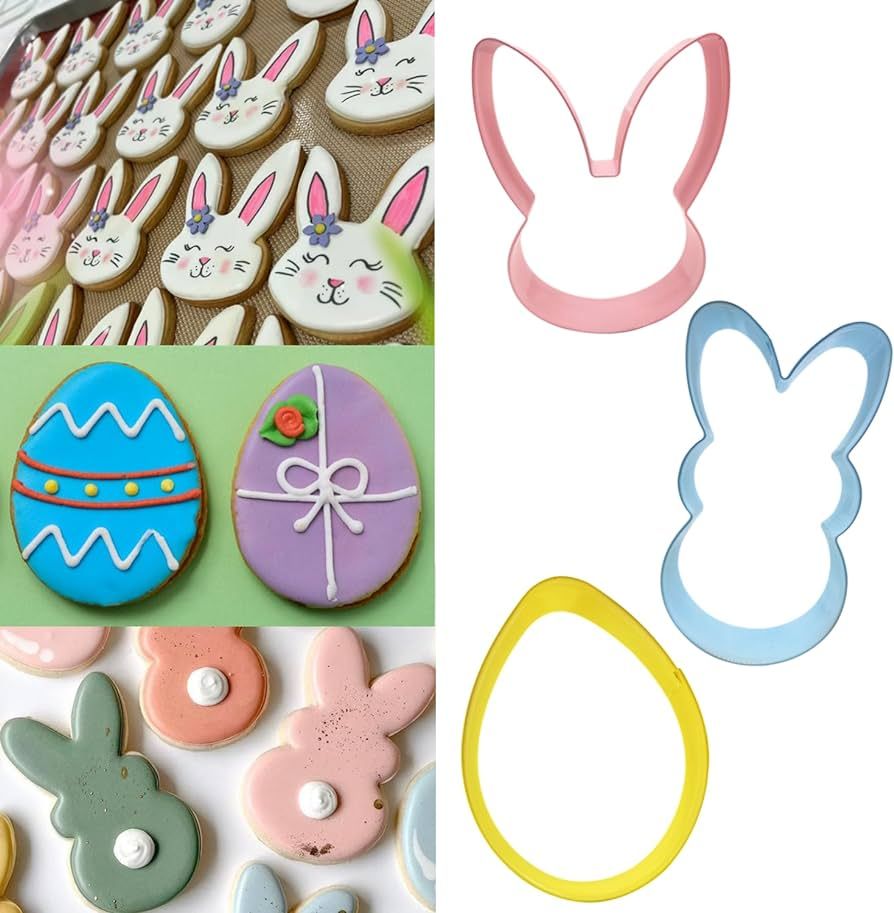 3Pcs Large Easter Cookie Cutters, 4" 3.75" Holiday Themed Cutter Easter Egg Bunny Rabbite Cookie ... | Amazon (US)