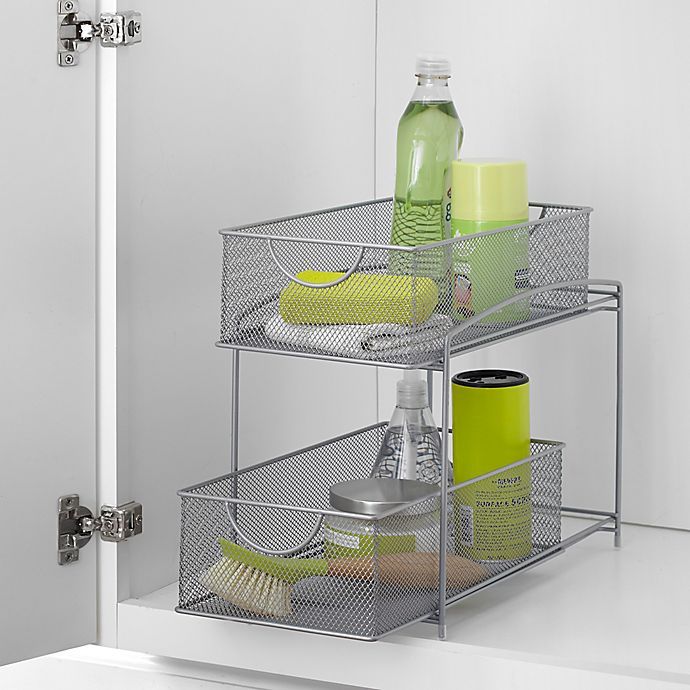 ORG 2-Tier Mesh Sliding Cabinet Baskets in Silver | Bed Bath & Beyond | Bed Bath & Beyond