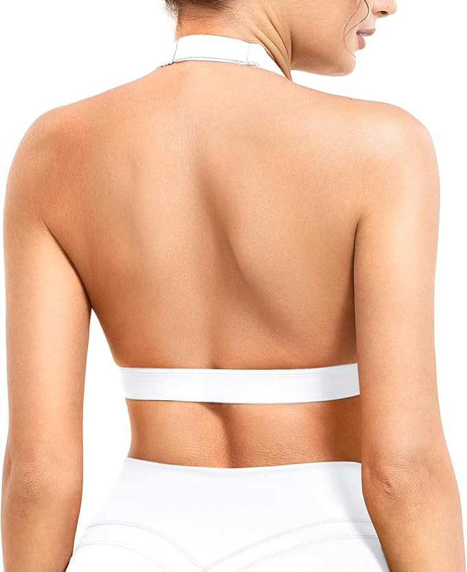 YEOREO Roxanie Women Halter Sports Bra Scoop Neck Removable Padded Open Back Yoga Workout Crop Ta... | Amazon (US)