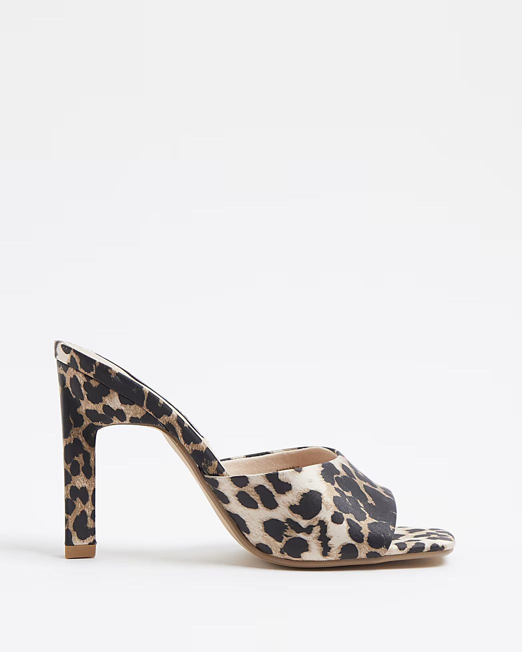 Brown leopard print heeled mules | River Island (UK & IE)