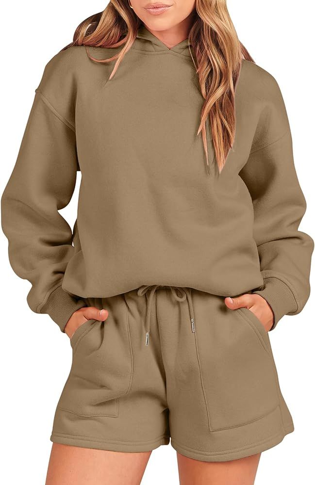 Women 2 Piece Outfits Hoodie Short Set Oversized Sweatshirt Shorts Sweatsuit Y2K Clothes | Amazon (US)