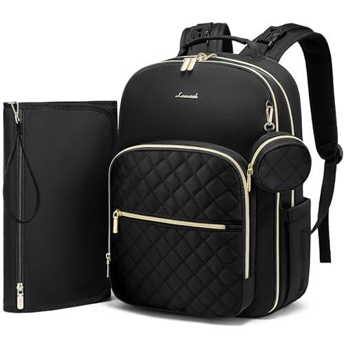 LOVEVOOK Diaper Bag Backpack, Quilted Baby Bag with Changing Pad & Pacifier Holder, Waterproof Travel Diaper Bags for Baby Boys Girls, Stylish and Large Capacity, Lozenge-Black | Amazon (US)