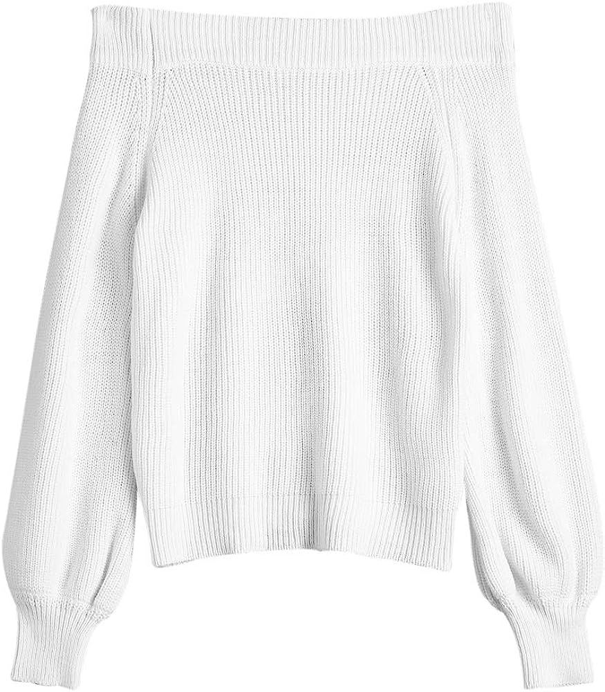 ZAFUL Women's Off Shoulder Knit Sweater, Long Sleeve Casual Batwing Loose Solid Pullover Jumper | Amazon (US)