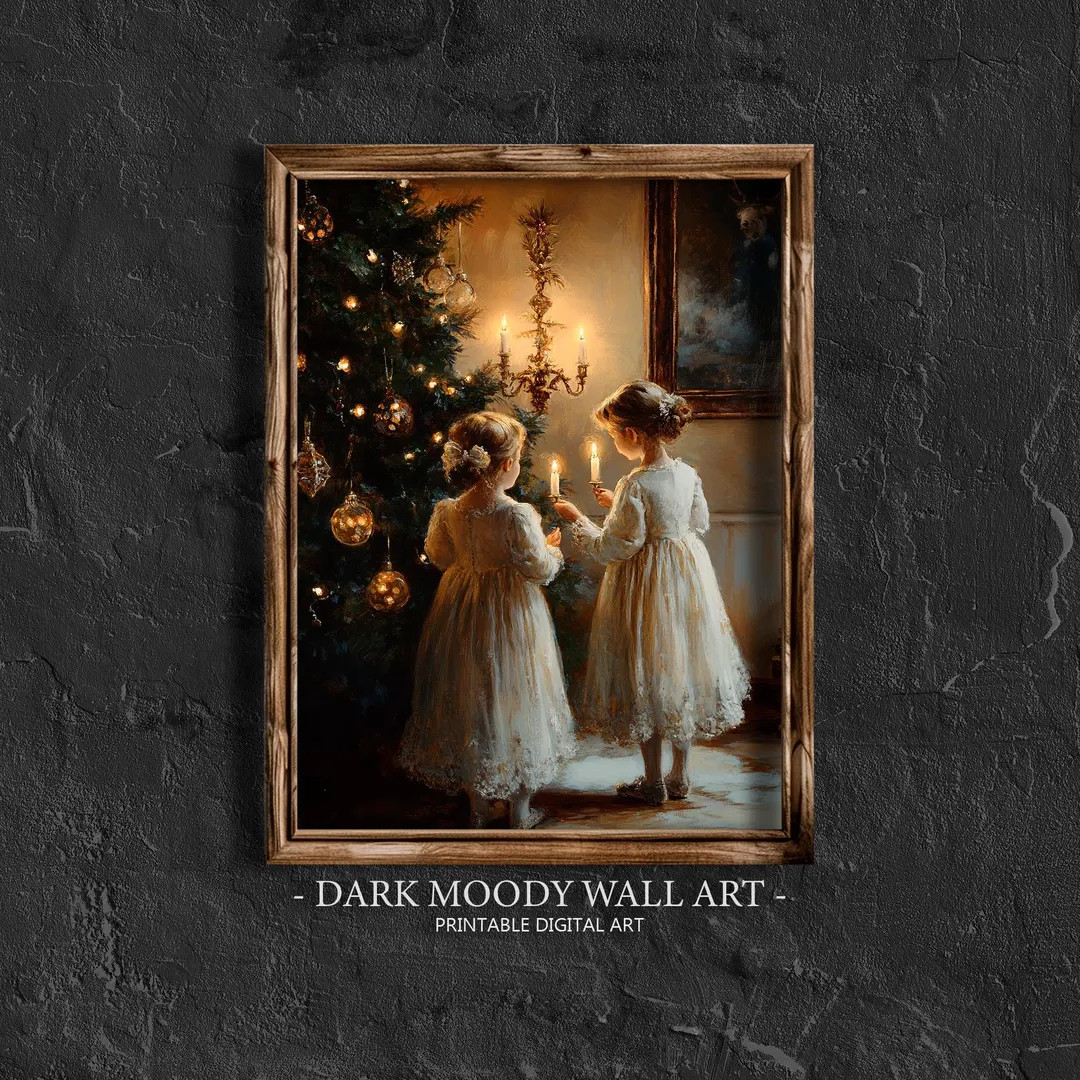 Vintage Christmas Tree Print, Printable Christmas Wall Art, Victorian Farmhouse Wall Decor, Girls... | Etsy (US)