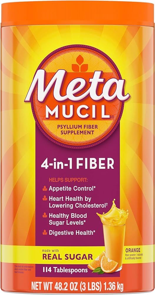 Metamucil, Daily Psyllium Husk Powder Supplement with Real Sugar, 4-in-1 Fiber for Digestive Heal... | Amazon (US)