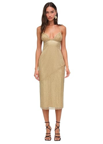 For Love & Lemons Women's Glitter Grid Midi Dress, Gold, l | Amazon (US)