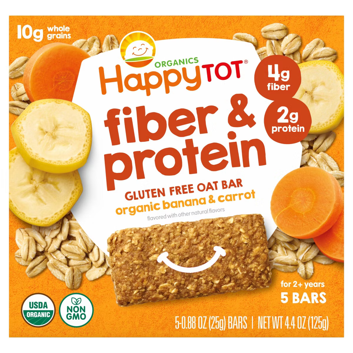 HappyTot Fiber & Protein Organic Bananas and Carrots Soft-Baked Oat Bar - 5ct/0.88oz Each | Target