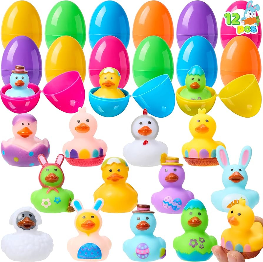 JOYIN 12 Pcs Prefilled Easter Eggs with Rubber Ducks Bath Toys, Basket Stuffers for Toddlers & Ba... | Amazon (US)