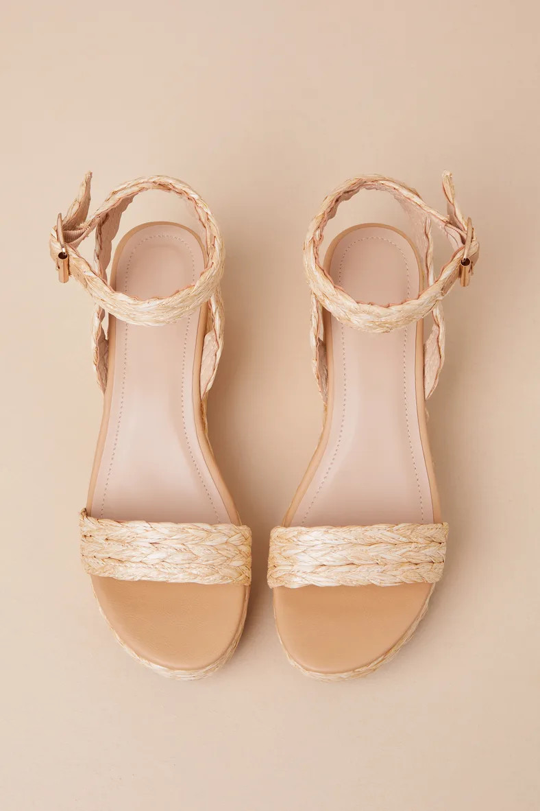 Haruna Natural Straw Woven Ankle Strap Platform Wedge Sandals | Lulus