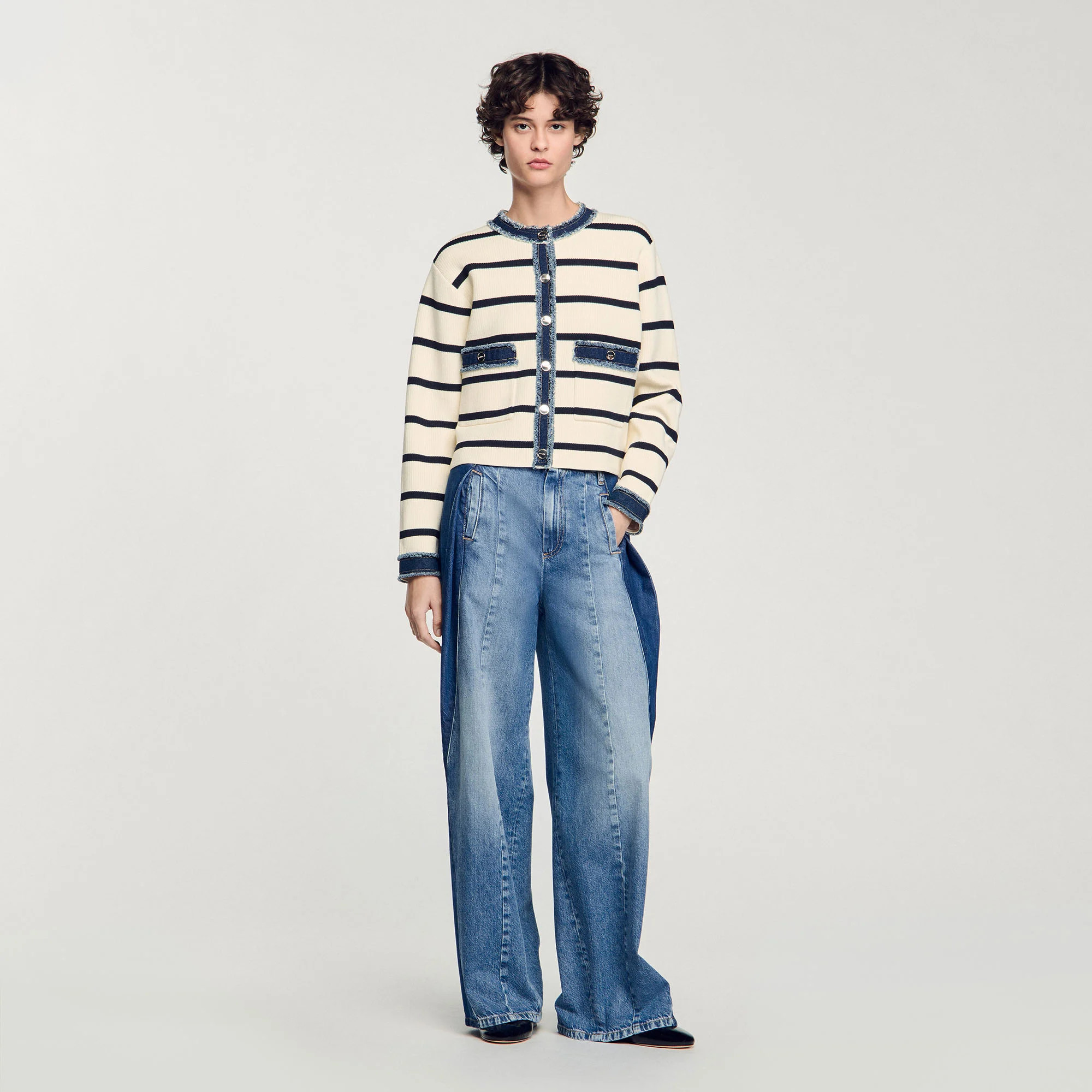 Striped cardigan with denim details | Sandro US | Sandro-Paris US