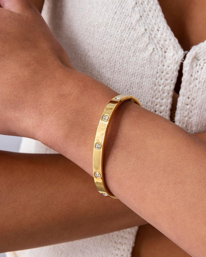 PAVOI Waterproof Bracelet for Women, 14K Gold Plated Bangle Cubic Zirconia | Amazon (US)