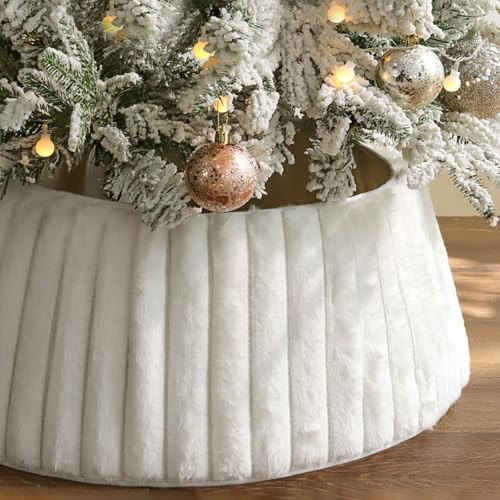 Bunny Chorus Christmas Tree Collar, Rustic White Luxury Plush Faux Fur Tree Collar with Stripe Textured Pattern, Soft Fluffy Xmas Tree Ring Boho Tree Skirt for Holiday Decorations Indoor Home Decor | Amazon (US)