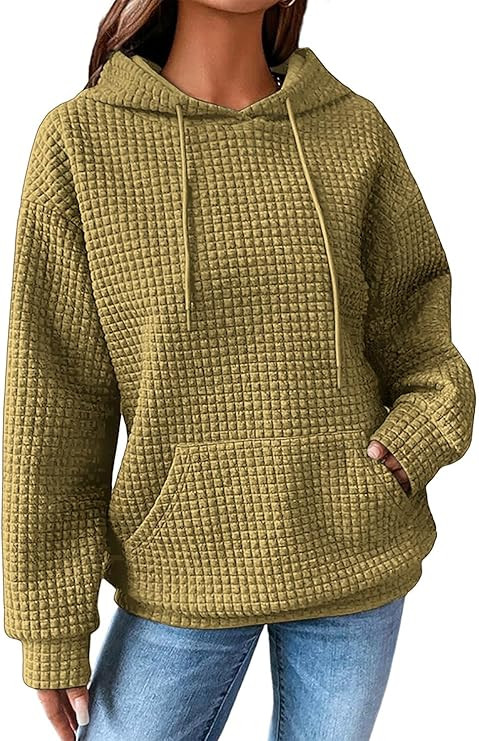 SHEWIN Women Fall Waffle Hoodies Pullover Tops Hooded Sweatshirt | Amazon (US)