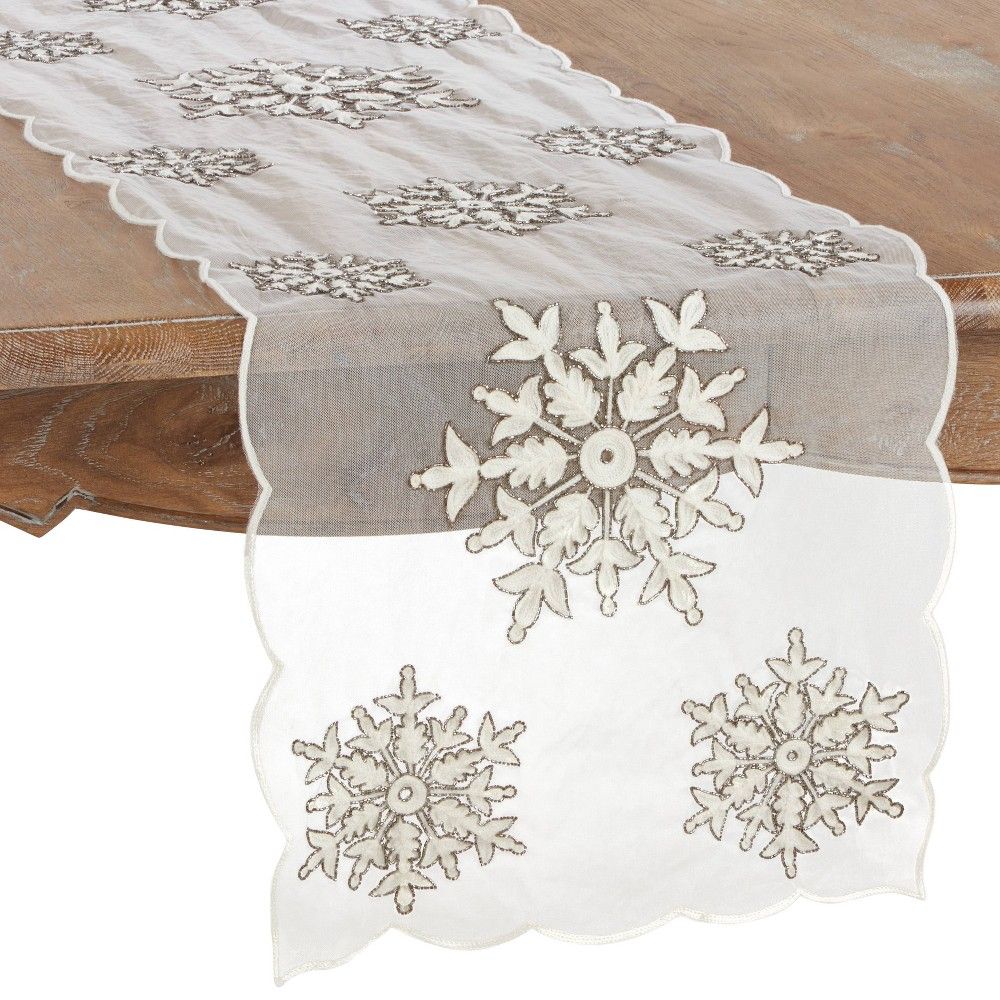 16" X 72" Beaded Embroidered Snowflake Runner White - SARO Lifestyle | Target