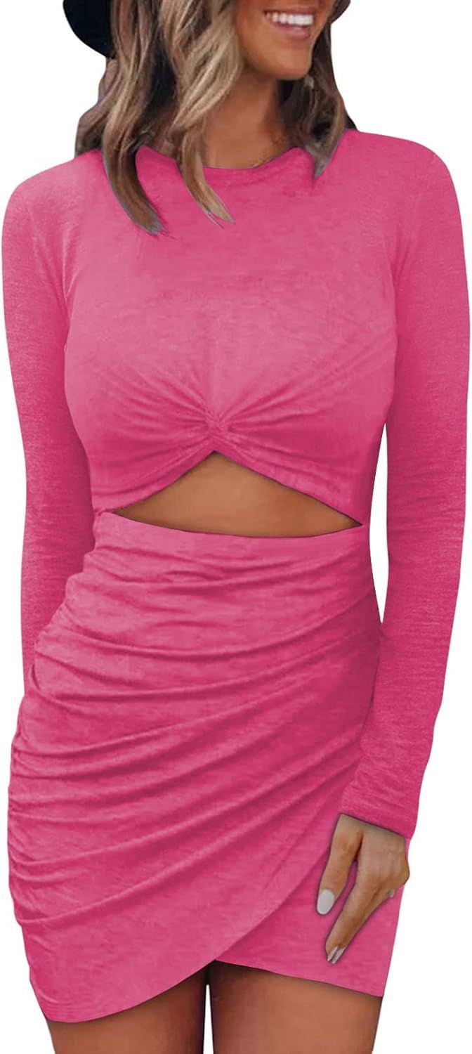 Acelitt Women's Long Sleeve Cut Out Twist Bodycon Dress Wrap Slim Fit Party Evening Dresses | Amazon (US)