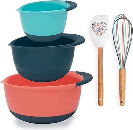 Vibrant Plastic Mixing Bowl Sets For Kitchen, Prep Bowls Set Includes Silicone Spatula & Silicone... | Amazon (US)