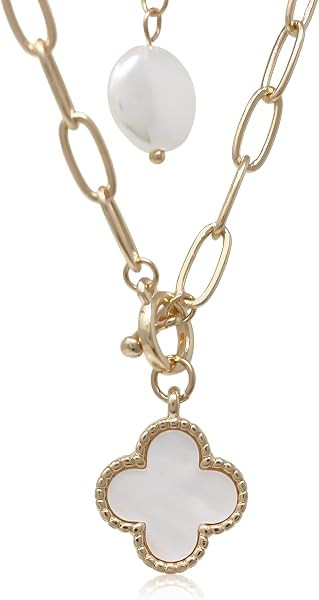 POMINA Four Leaf Clover Pendant Gold Necklace Trendy Fashion Statement Thick Link Chain Toggle Ne... | Amazon (US)