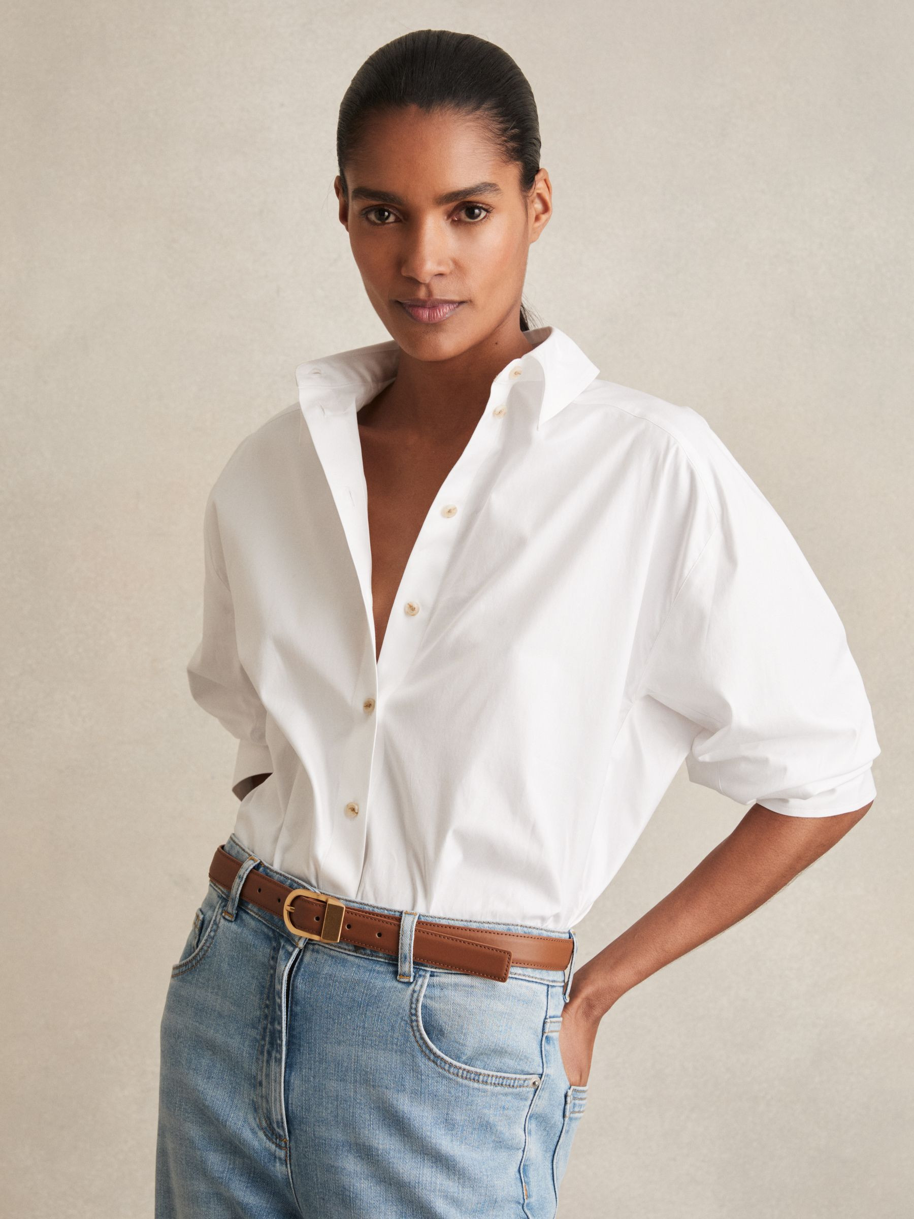 Leather Curved-Buckle Belt in Tan | Reiss UK