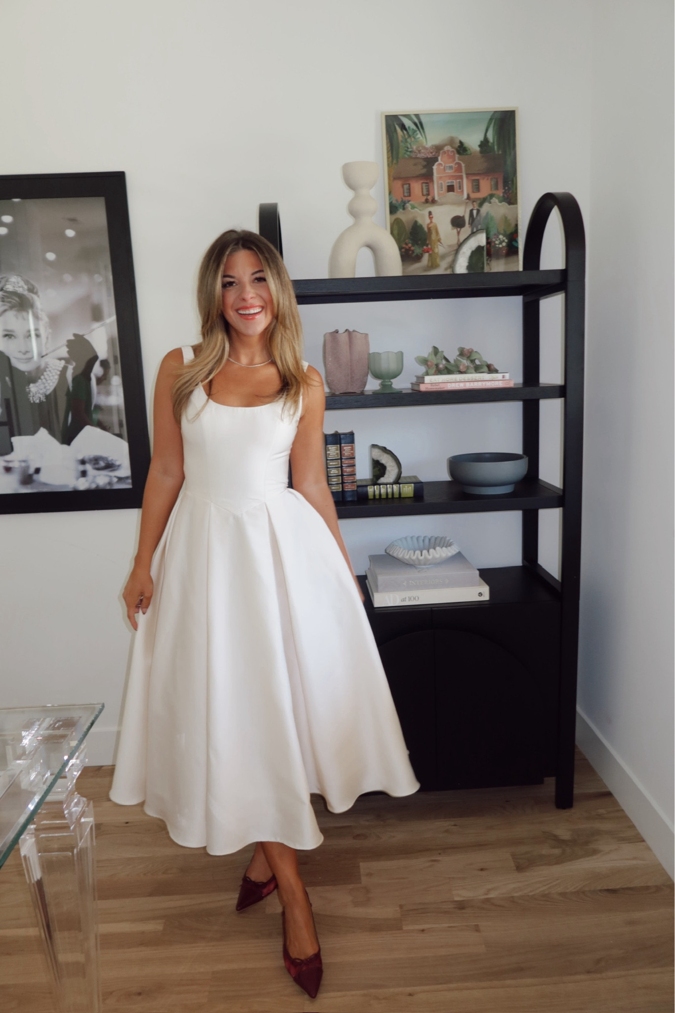 Home Devore bookshelf statement piece by Nathan James

Dress is the Olivia Cream Pleated
Midi Dress from Azazie. Use code:
emerson15

Wearing my usual small/2

#LTKWedding #LTKFamily #LTKStyleTip