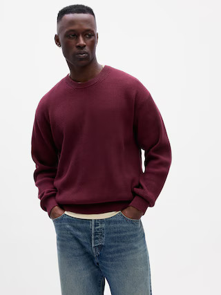 Oversized Fisherman-Stitch Crewneck Sweater | Gap Factory