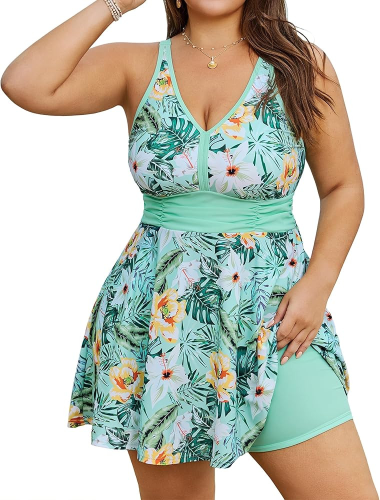 Arolina Women's Plus Size Tankini Swimsuits Two Piece Tummy Control Bathing Suits Hide Belly Swim... | Amazon (US)